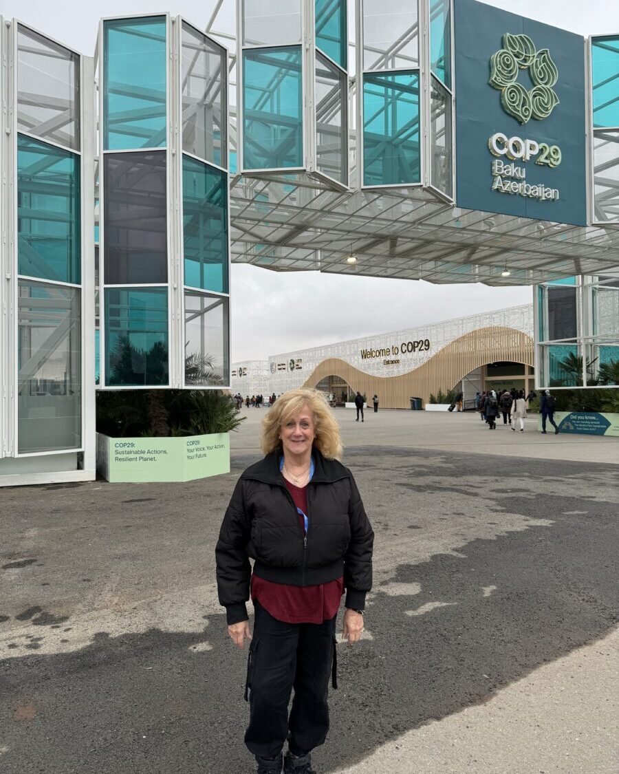 Nurit Greenger, US-AZ Cultural Foundation at the entrance to the COP29 venue.