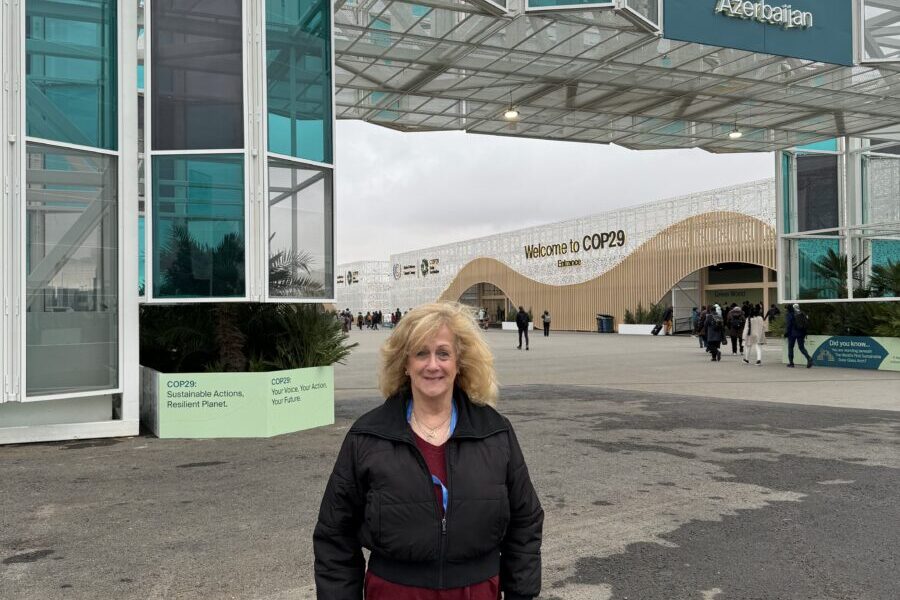 Nurit Greenger, US-AZ Cultural Foundation at the entrance to the COP29 venue.