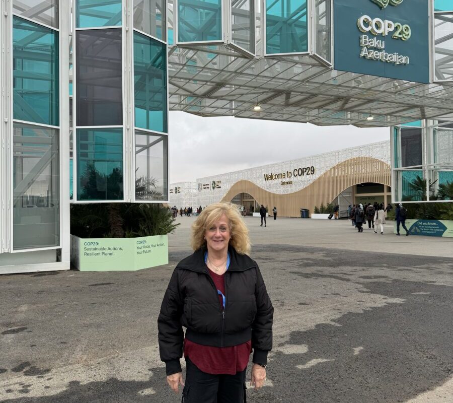 Nurit Greenger, US-AZ Cultural Foundation at the entrance to the COP29 venue.